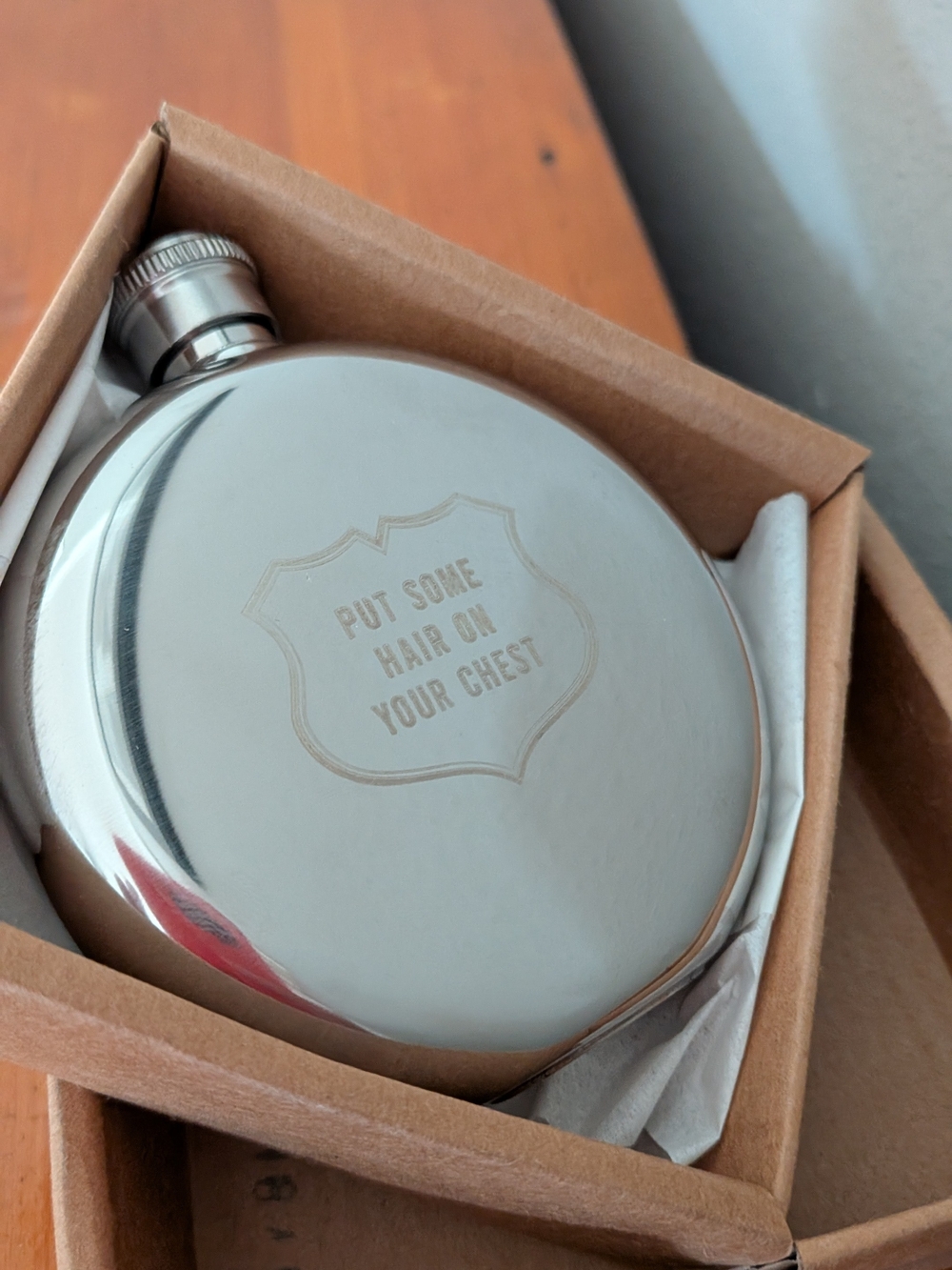 Engraved Stainless Steel Hip Flask - 'Put Some Hair On Your Chest'